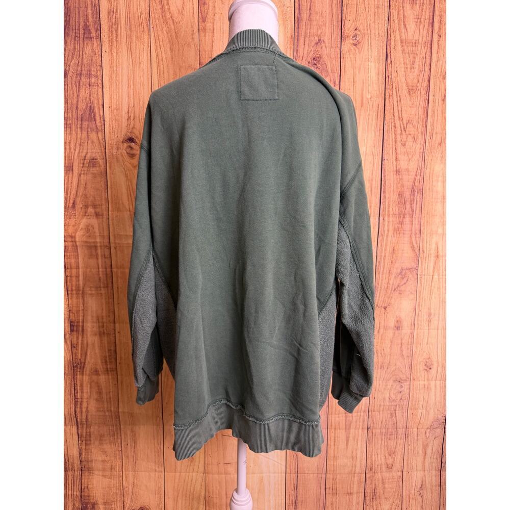 Aerie Oversize V Neck Sweatshirt Exposed Seams Some Distressing Green Wash S - Picture 6 of 7